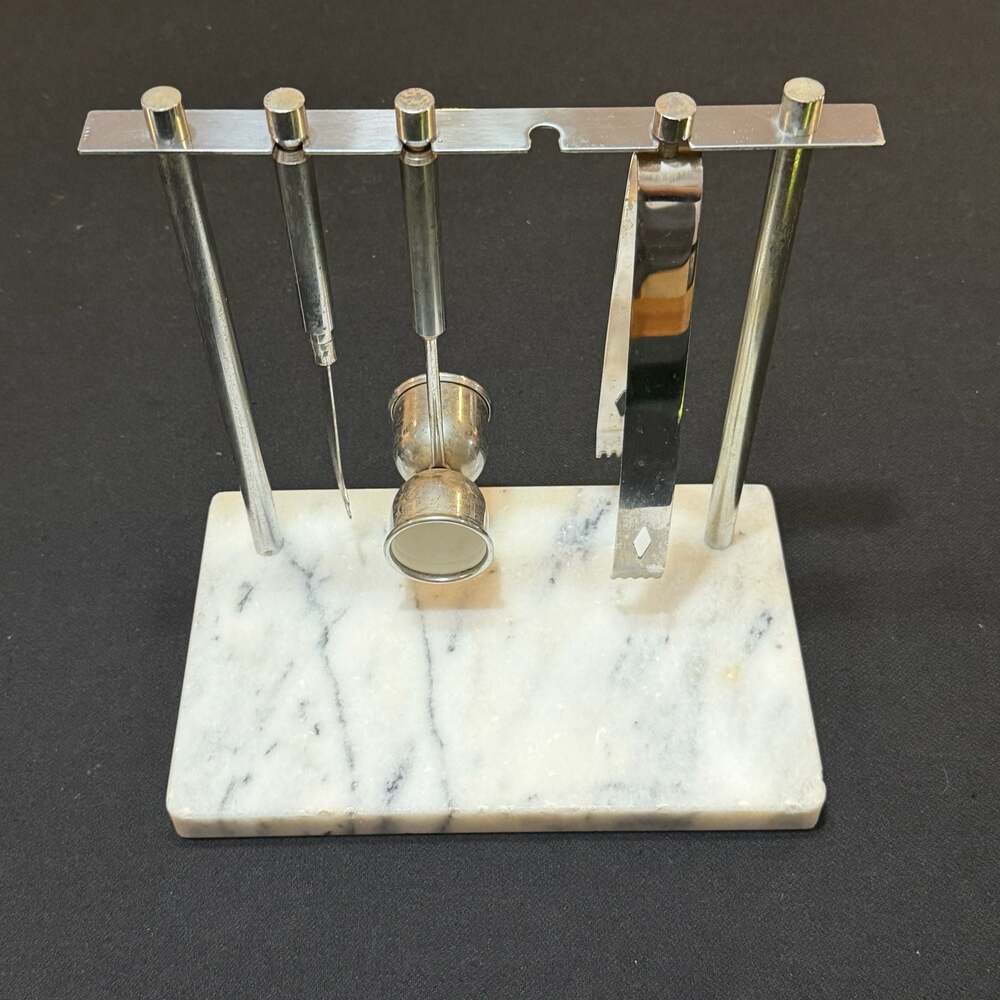 Vintage Bar Tool Set with Marble Base